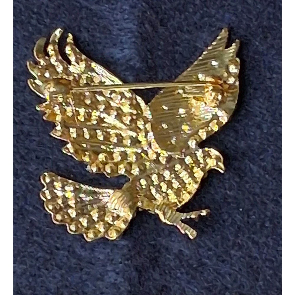 Patriotic‎ USA 250th American Bald Eagle Rhinestone Brooch Gold-tone
